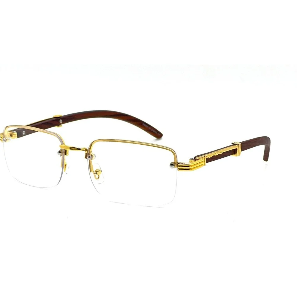 Women Rimless Gold Frame Eyewear Hip Hop Square Clear Lens Retro Fashion Glasses